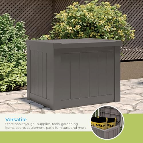 Outdoor Storage Box 22 Gallon Resin Deck Box with Flat-Lid Bench Seating B591