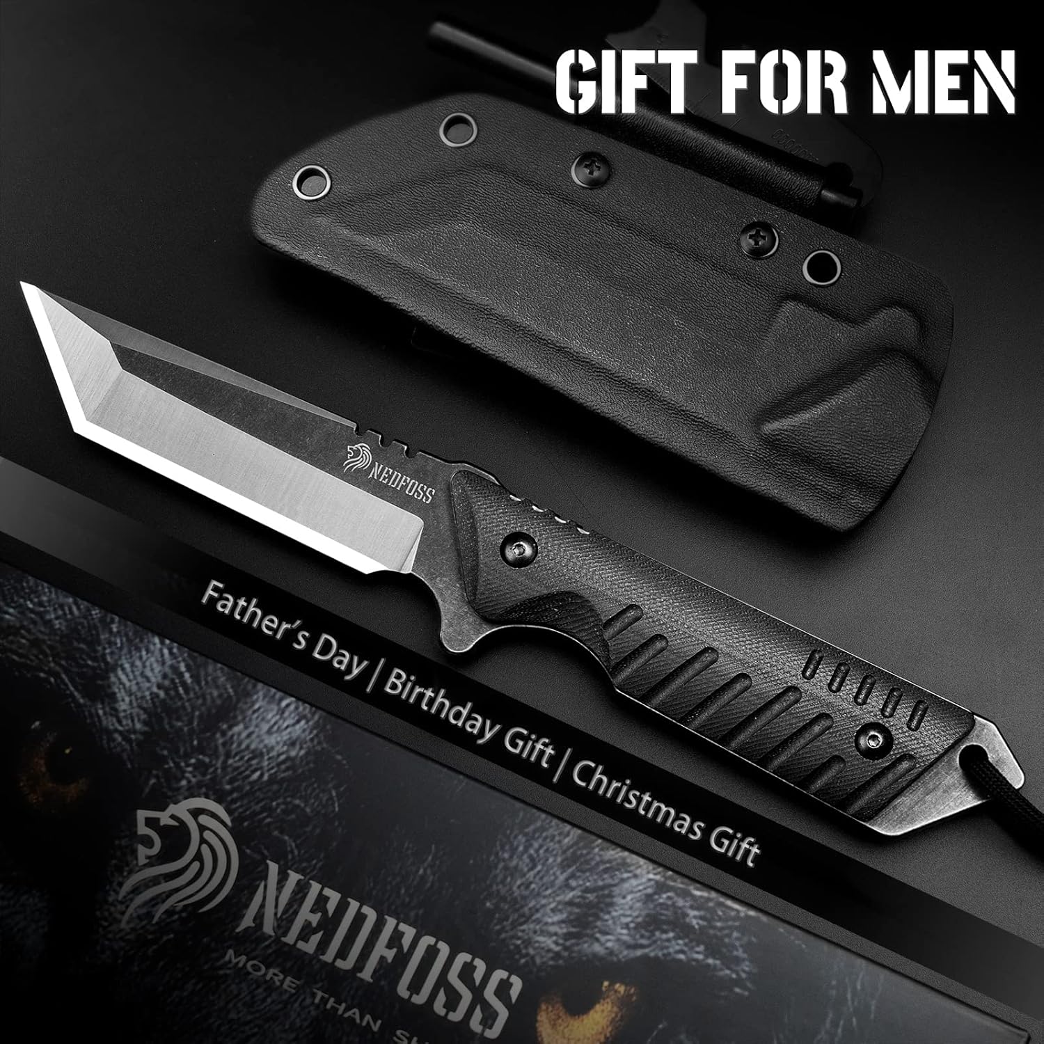 Tactical Survival Knife with Fire Starter and Kydex Sheath G160178
