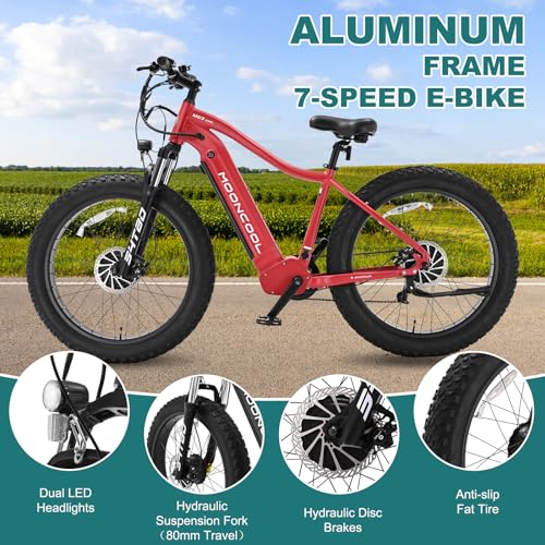 Electric Bike for Adults, 26" Fat Tire, 48V 15Ah Removable Battery W2070