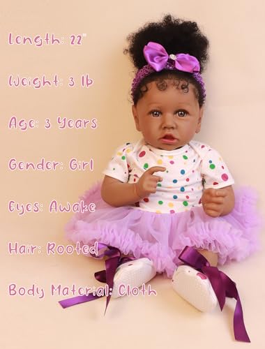 22.8 Inch Realistic African American Baby Doll with Soft Body K201
