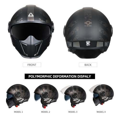 Open Face Motorcycle Helmet 3/4 Half with Clear Visor A301842