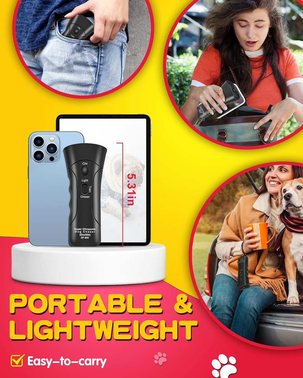 Ultrasonic Dog Bark Deterrent with 3 Modes and LED Light T467