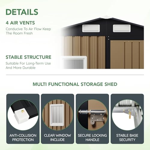 Outdoor Steel Storage Shed with Lockable Doors and Windows E249038
