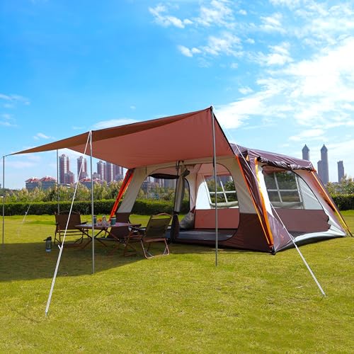 Extra Large Family Cabin Tent for Camping, 2 Rooms, 3 Doors, Waterproof E6603