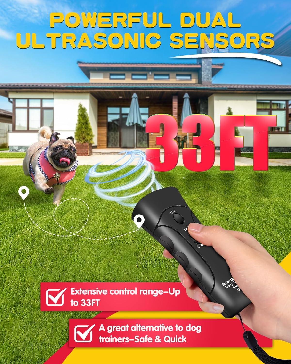 Ultrasonic Dog Bark Deterrent with 3 Modes and LED Light T467