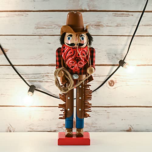 Christmas Western Cowboy Nutcracker Brown Red Wooden Decor 14 Inch X439