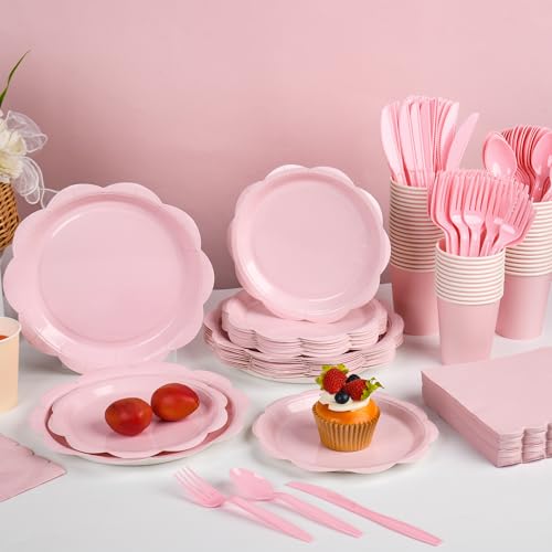 Ivory Paper Plates and Napkins Set for 50 Guests, Disposable Tableware with Utensils M509