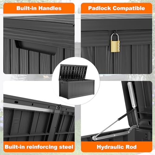100 Gallon Resin Deck Box, Lockable Patio Outdoor Storage, Waterproof - Black F75230