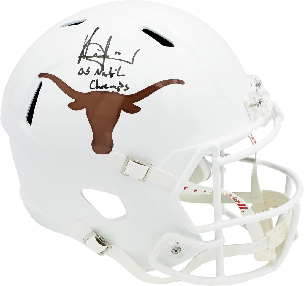 Vince Young Autographed Texas White Full Size Replica Speed 2021 Helmet "05 Nat'l Champs" Beckett BAS Witness Stock #228069