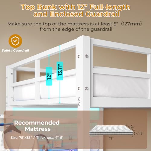 Twin Over Twin Bunk Bed with Desk, Charging Station and LED Lights F705929