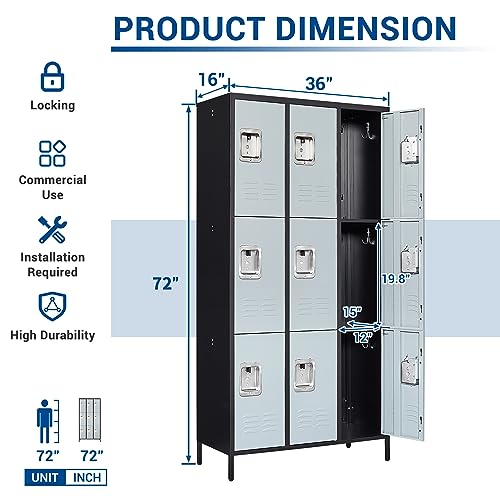 3-Door Blue Steel Storage Locker for Office, School, Gym C68898