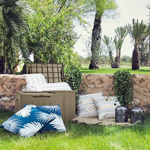 31 Gallon Resin Deck Box Waterproof Indoor Outdoor Storage for Patio Cushions and Garden Tools L90121