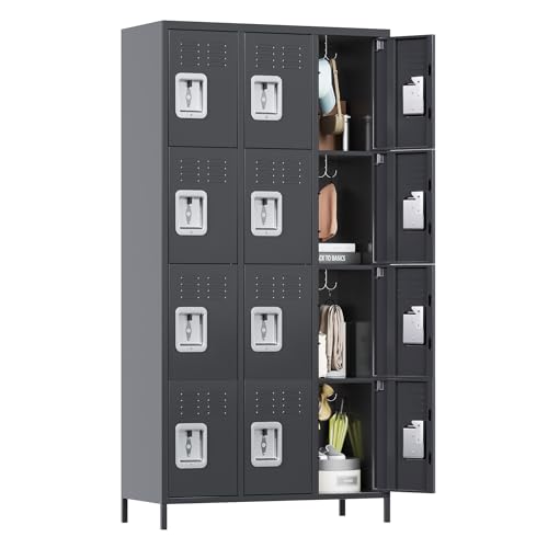 6 Door Metal Storage Locker with 18 Hooks, Black & Dark Grey K6611