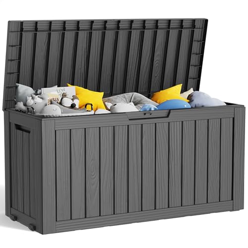 100 Gallon Resin Deck Box, Lockable Patio Outdoor Storage, Waterproof - Black F75230