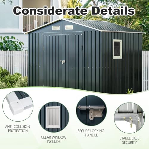 Outdoor Steel Storage Shed with Lockable Doors and Window L987864