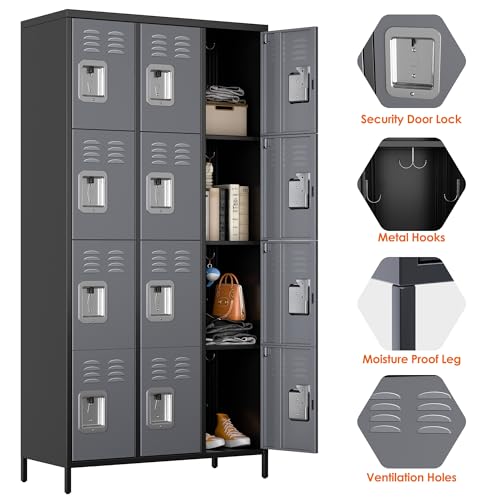 6 Door Metal Storage Locker with 18 Hooks, Black & Dark Grey K6611
