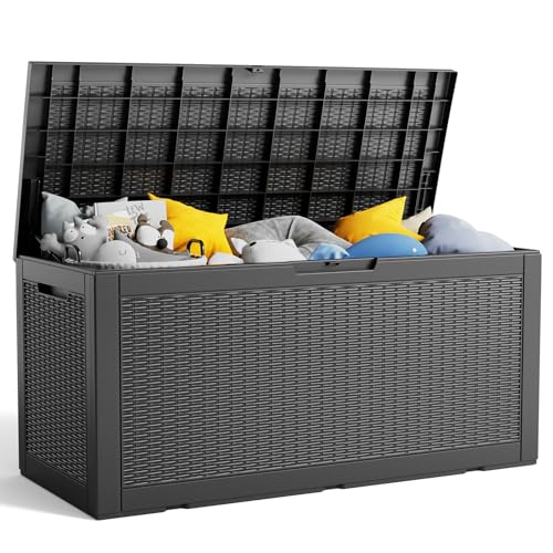 100 Gallon Resin Deck Box, Lockable Patio Outdoor Storage, Waterproof - Black F75230
