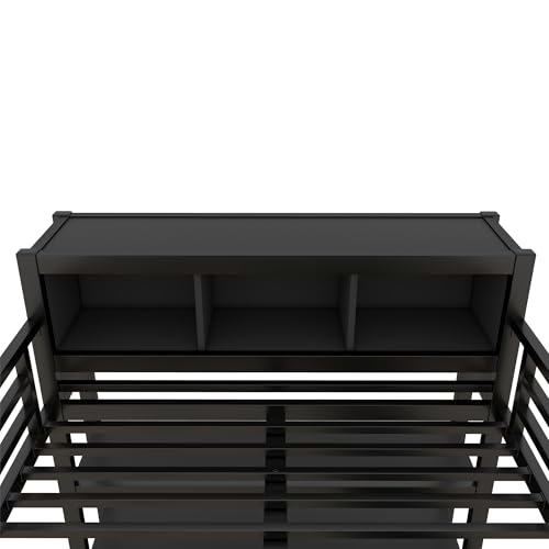 Full Loft Bed with Desk, Storage Shelves, and Wardrobe, Heavy-Duty Frame, Black K6320