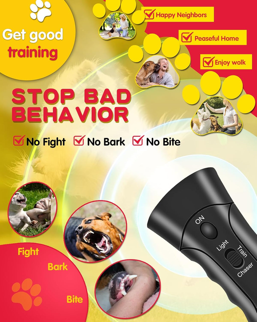 Ultrasonic Dog Bark Deterrent with 3 Modes and LED Light T467