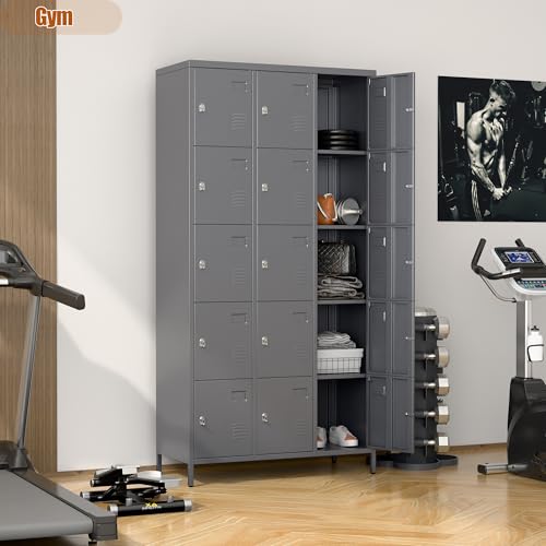 6 Door Metal Storage Locker with 18 Hooks, Black & Dark Grey K6611