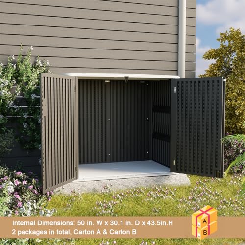 Horizontal Outdoor Storage Shed, 47 Cu.ft Resin Waterproof Cabinet for Garden Patio Backyards F5157