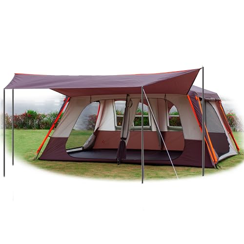 Extra Large Family Cabin Tent for Camping, 2 Rooms, 3 Doors, Waterproof E6603