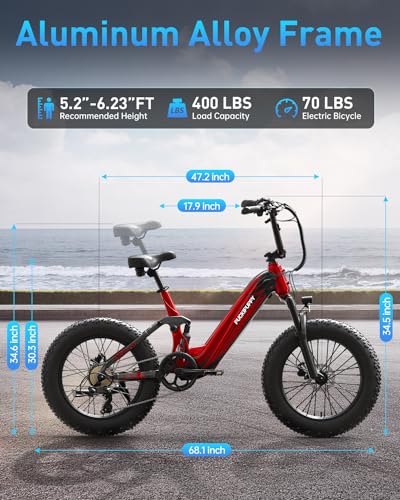 Electric Bike for Adults, 1000W Motor, 48V 20Ah Battery, 20" Fat Tire, Full Suspension U54489