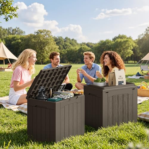31 Gallon Resin Deck Box Waterproof Indoor Outdoor Storage for Patio Cushions and Garden Tools L90121