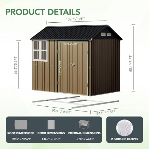 Outdoor Steel Storage Shed with Lockable Doors and Windows E249038