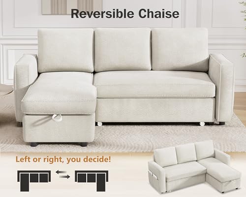 81" Sleeper Sofa Bed with Pull Out Bed, L Shaped Sectional, Chenille Green C110