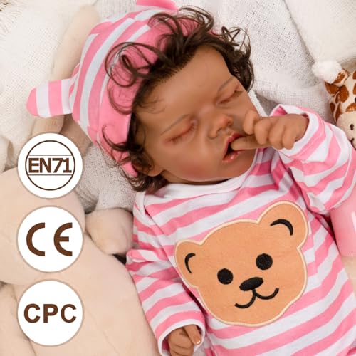 Realistic Reborn Baby Doll with Silicone Soft Body, Black Lifelike Baby Girl with Feeding Kit X111