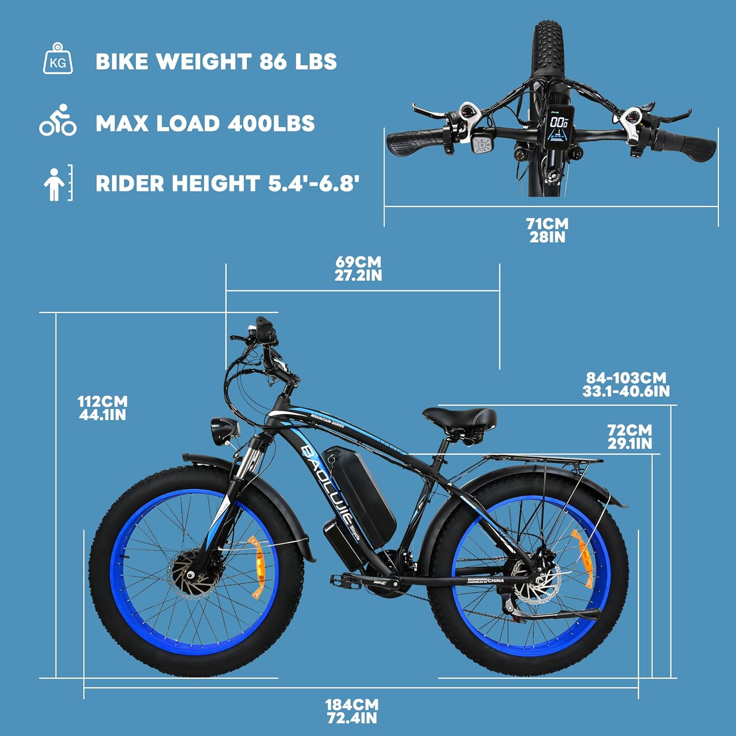 Two Electric Bikes for Adults, 48V 20Ah Removable Batteries, 21 Speed, Blue Q8665