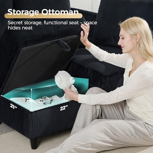 Modular Sectional Sofa Bed with Storage Ottoman, Beige S706