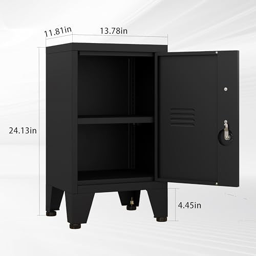 Black Metal Nightstand with Storage Cabinet and Shelves M836