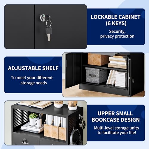 Locking Cabinet with 2 Drawers, Metal Storage Cabinet with Locking Doors and Shelves J89434