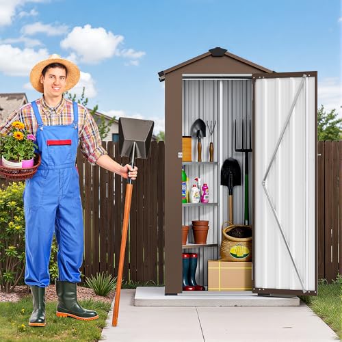 Resin Outdoor Storage Shed with Floor and Window, Lockable Small Tool Shed for Garden Patio Backyard, Light Gray V985