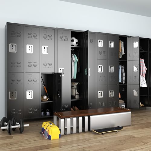 3-Door Steel Storage Locker with Shelves and Hooks I822961