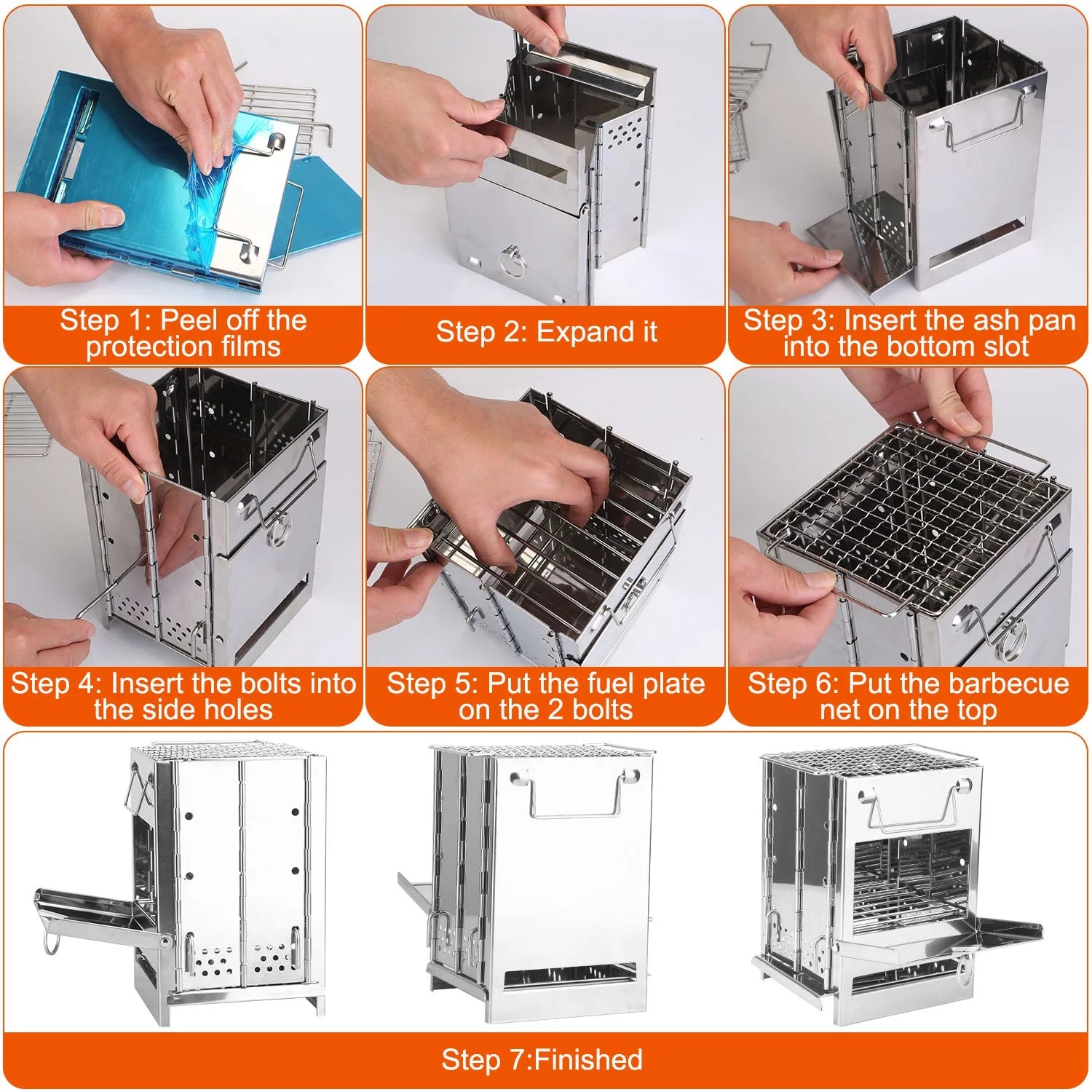 Folding Wood Burning Camp Stove, Portable Stainless Steel Backpacking Stove with Carry Bag V596178