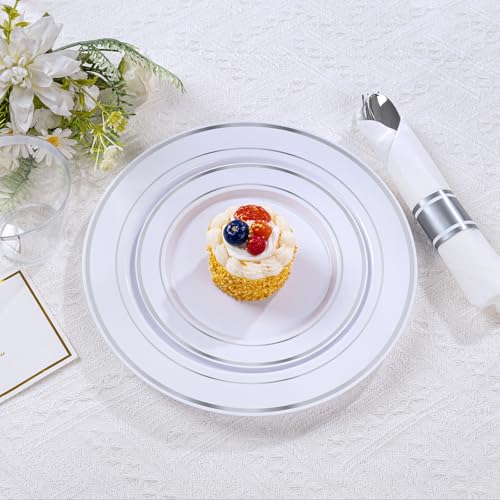 350PCS Clear Gold Plastic Dinnerware Set for 50 Guests, Disposable Plates, Cups & Silverware N692