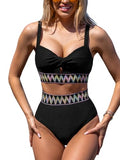 CUPSHE Women's Bikini Sets Two Piece Bathing Suit High Waisted V Neck Front Keyhole Twist Adjustable Straps