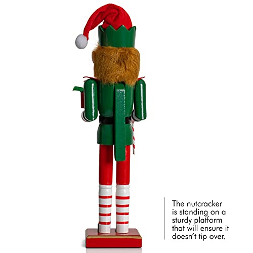Christmas Elf Nutcracker Decoration 15 Inch Red Green Wooden A454290