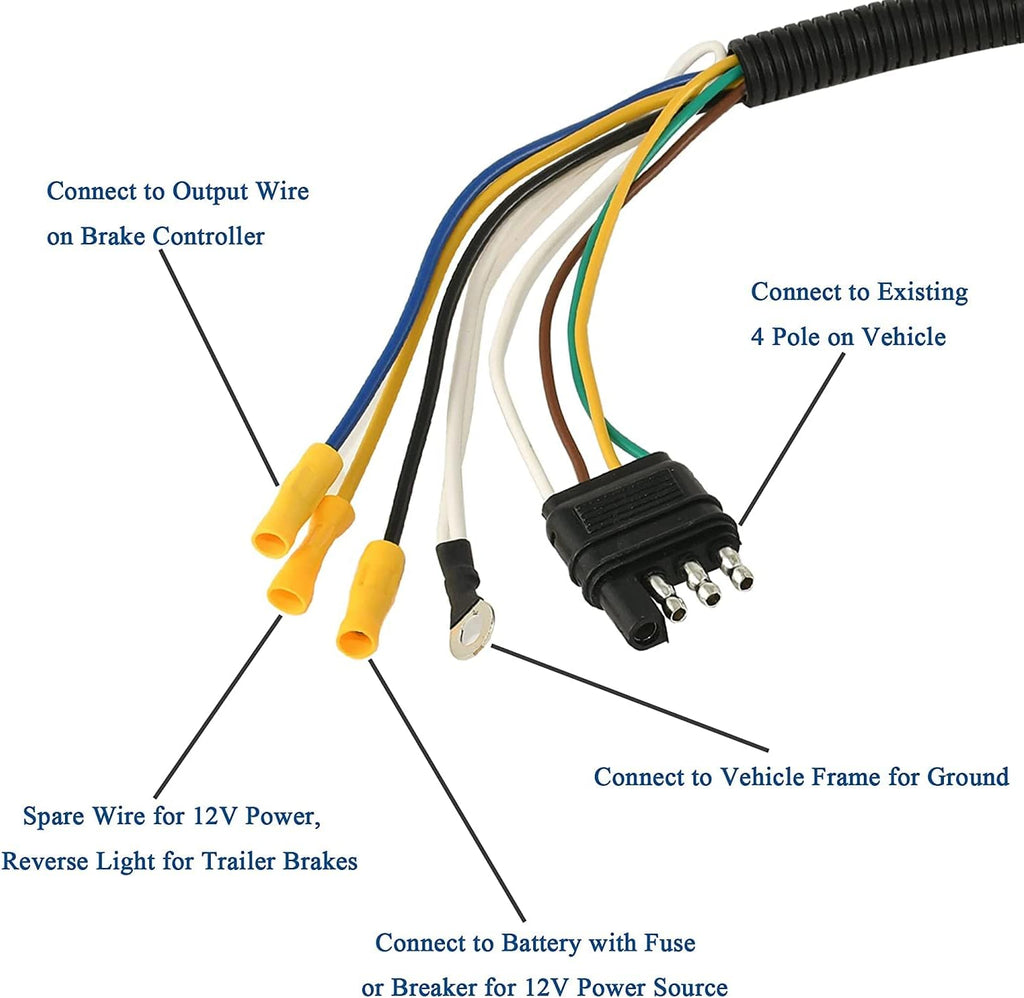 4-Way Flat to 7-Way Round Trailer Wiring Harness Adapter with Mounting Bracket Q9490