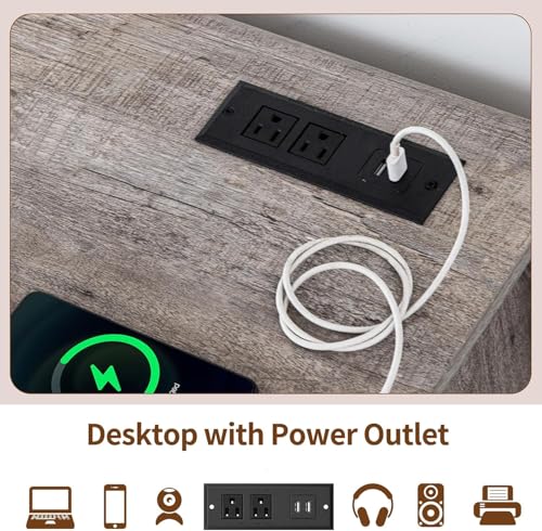 6-Drawer Dresser with Charging Station and LED Light, Vintage Gray R907