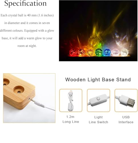 40mm Ice Cracked Crystal Chakra Balls with LED Wooden Base Night Light N984594