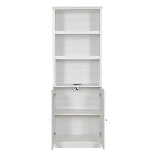 Twin Murphy Bed with Side Cabinets and Bookcase, Foldable Wall Bed for Guest Room, White X864