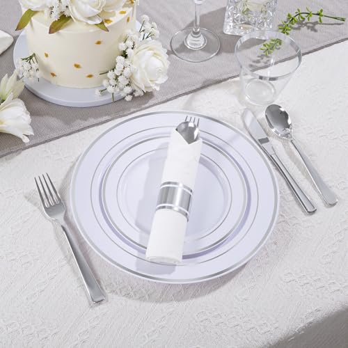 350PCS Clear Gold Plastic Dinnerware Set for 50 Guests, Disposable Plates, Cups & Silverware N692