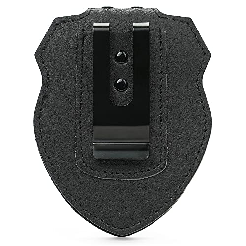 Leather Police Badge Belt Clip Holder with Stainless Steel Chain and Photo Pocket R36225