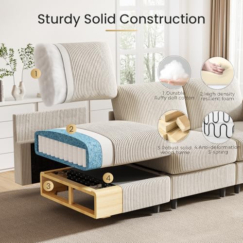 Modular Sectional Sofa Bed with Storage Ottoman, Beige S706