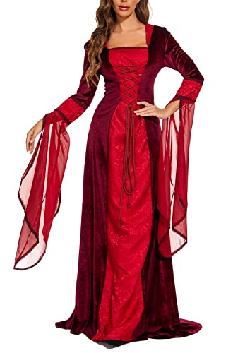 Medieval Victorian Dress for Women, Vintage Witch Halloween Costume with Hood W9109