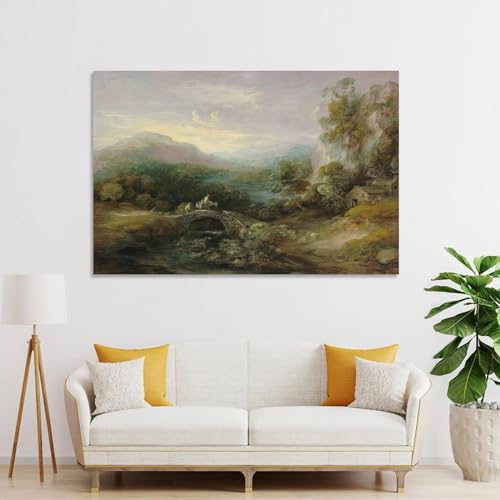 Mountain Landscape with Bridge Canvas Poster Wall Art E78999